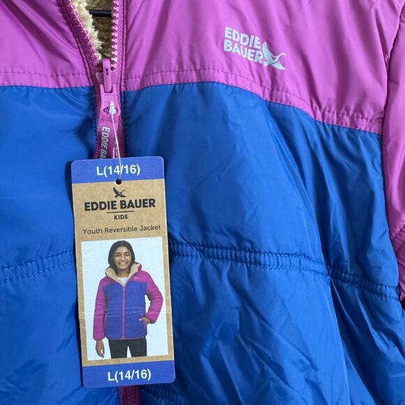 Eddie Bauer Kids Youth Reversible Jacket Size Large (14/16) New Teddy Purple Blu - Picture 4 of 12
